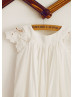 Ivory Cotton Eyelet Lace Knee Length Flower Girl Dress